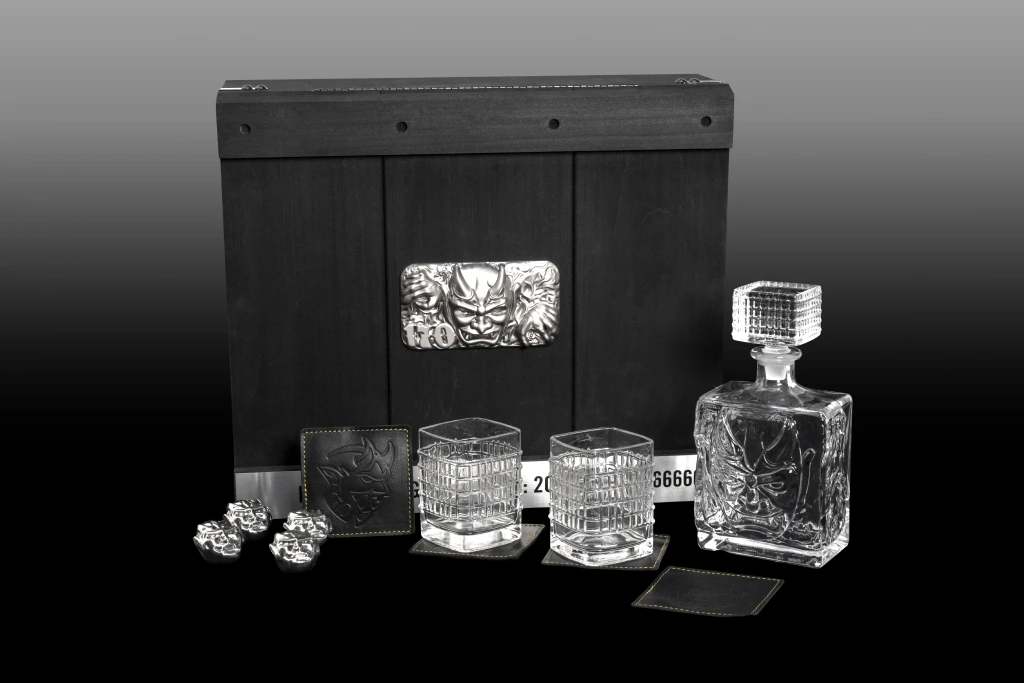 This one-of-a-kind, commemorative decanter set is crafted with precision to reflect the bold, aggressive design of your SRT Demon 170. Your full VIN will be included on the lid and etched on the back of the decanter, and you have up to 16 characters with spaces to add your name to the lid for personalization.