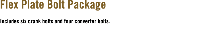 Flex Plate Bolt Package Includes six crank bolts and four converter bolts.