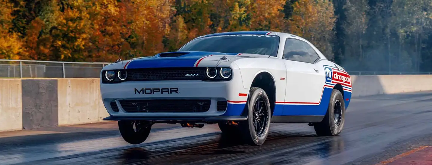 2021 Dodge Challenger Mopar Drag Pak performing burnout