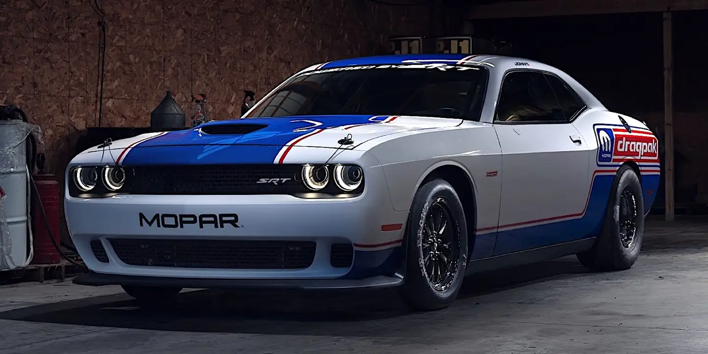 2021 Dodge Challenger Mopar Drag Pak performing burnout